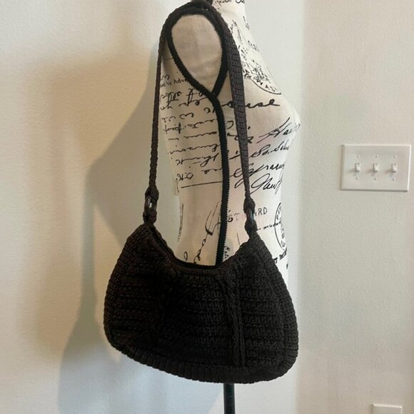 BOHO HANDMADE CROCHET SHOULDER BAG DARK MOCCA COLOR VERSATILE TRENDY GRANNY MADE - Picture 9 of 15